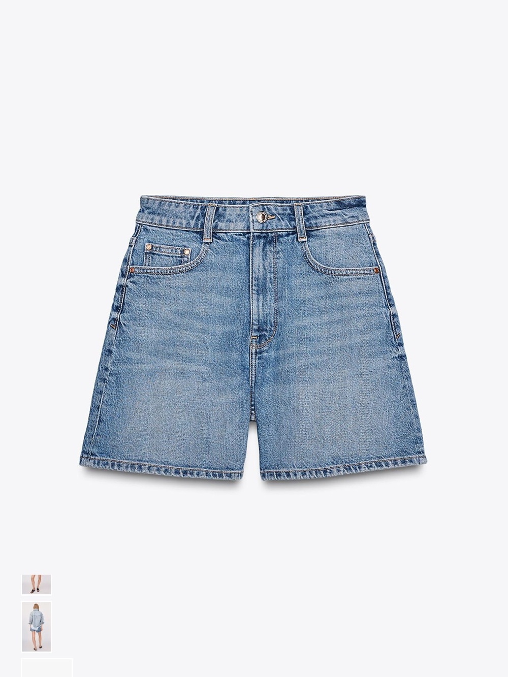 Zara Z1975 HIGH-WAISTED MOM FIT SHORTS mid-blue USA size 8 / 6